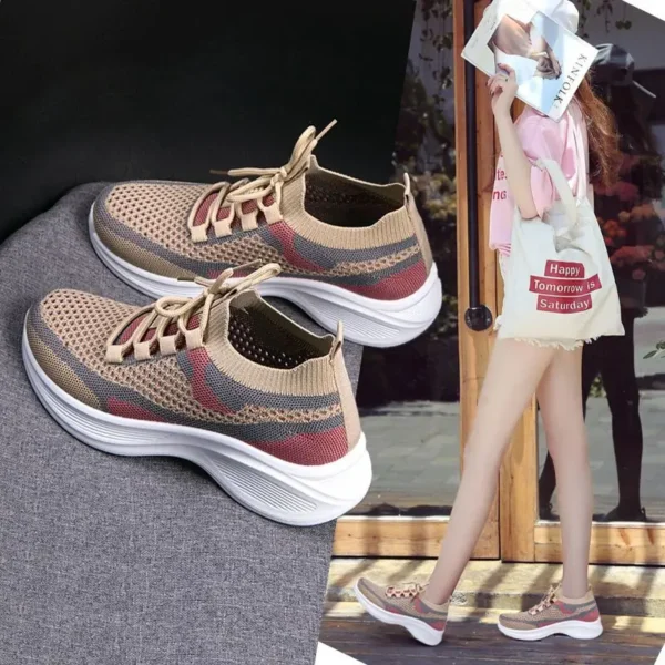 Women's Summer Shoes Fashion New White Shoes Mesh Breathable Sneaker Retro Color Mesh Lace-up Casual Shoes Increased 2025 - Image 4