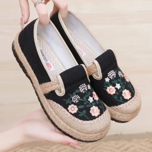 Women's Casual Shoes Summer Breathable Comfortable Embroidered Women's Shoes Canvas Shoes Embroidered Casual Shoes Flat Shoes