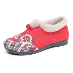 2024 Winter Cotton Shoes Embroidered Bag with Middle-aged and Elderly Warm Ethnic Wind Comfortable Soft Sole Mother Cotton Shoes
