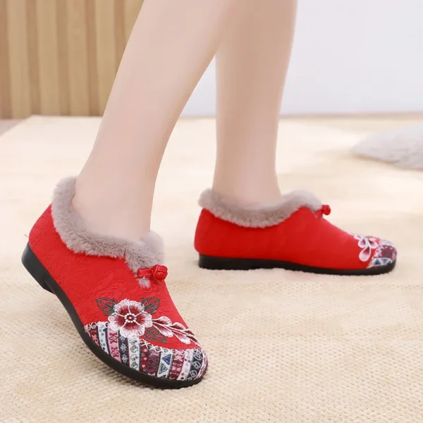 2024 Winter Cotton Shoes Embroidered Bag with Middle-aged and Elderly Warm Ethnic Wind Comfortable Soft Sole Mother Cotton Shoes - Image 7