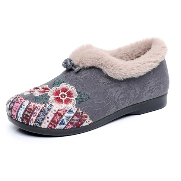 2024 Winter Cotton Shoes Embroidered Bag with Middle-aged and Elderly Warm Ethnic Wind Comfortable Soft Sole Mother Cotton Shoes - Image 3